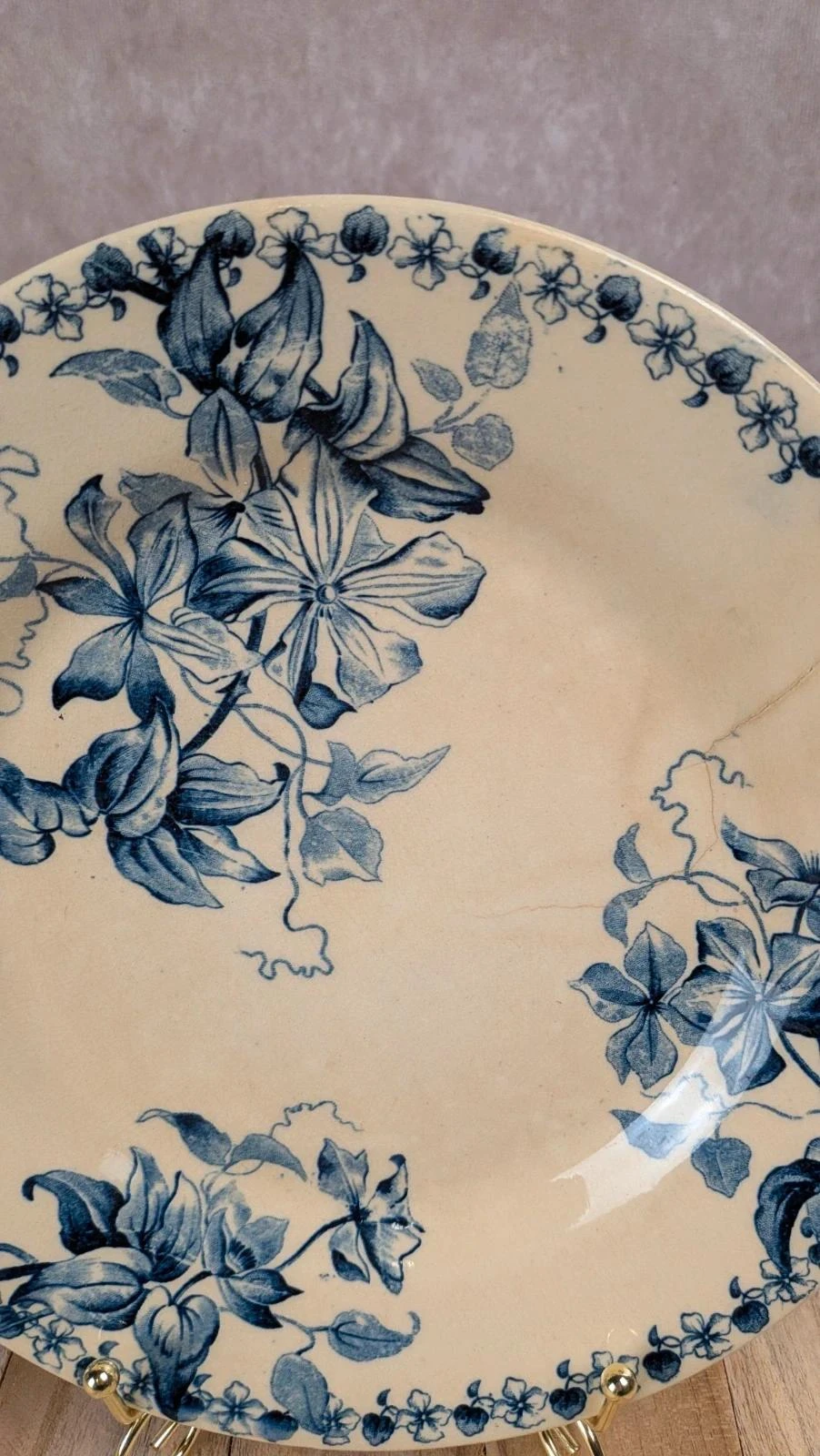 Assiette ancienne Terre de Fer Vieillard & Cie Bordeaux modèle Clématite – photo 3